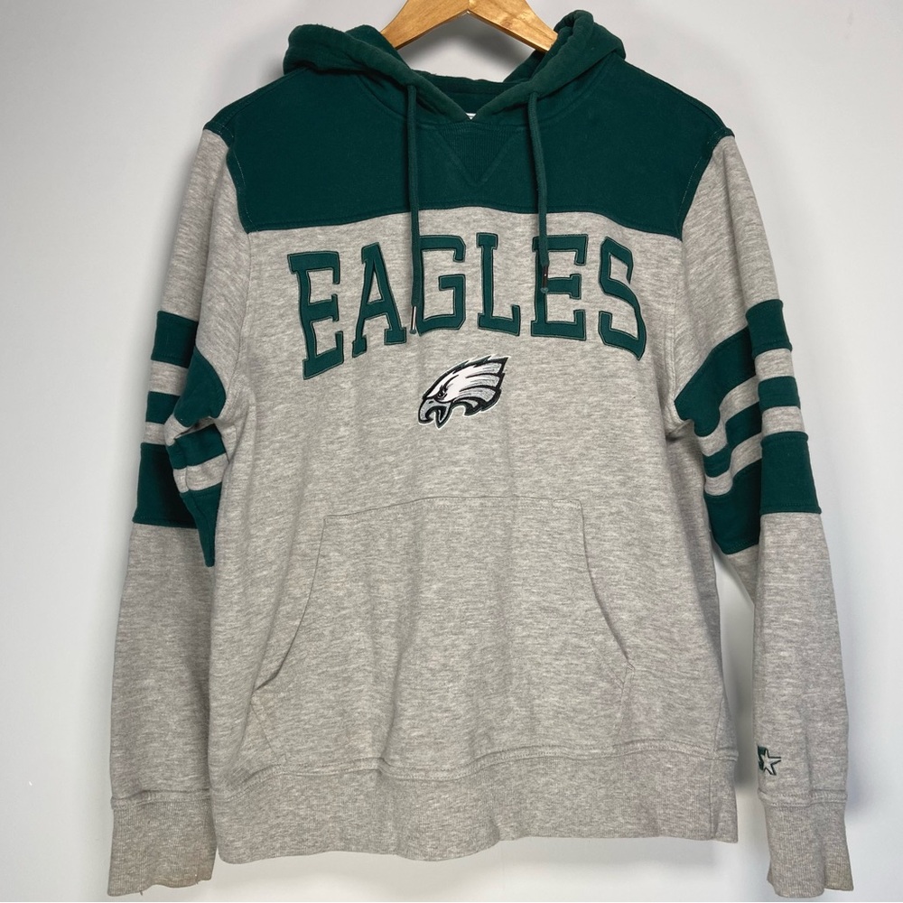Philadelphia Eagles Kelly Green Grey Hoodie STARTER NFL Vintage Style Football